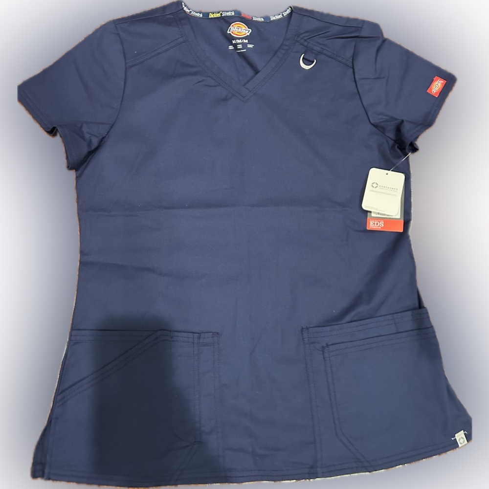 Woman's Dickies Navy Blue work Scrub Top NWT